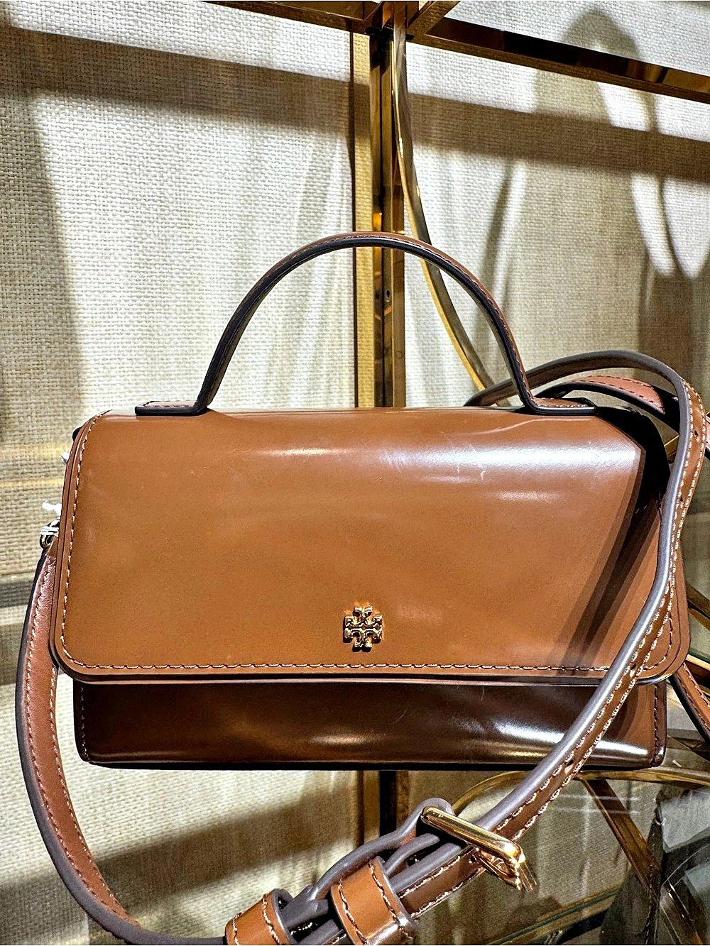 Tory Burch Leather Slim Top Handle Bag Brown mini
